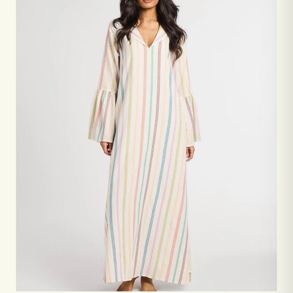 MILLE Dresses & Skirts - MILLE Jacqueline Striped Maxi Dress Size Small Bell Sleeve Embroidered Cotton